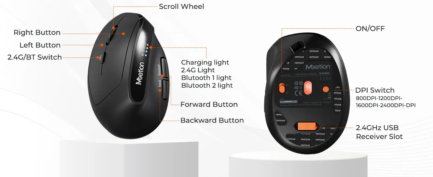Meetion BTM008 Dual Mode Ergronomic Wireless Mouse