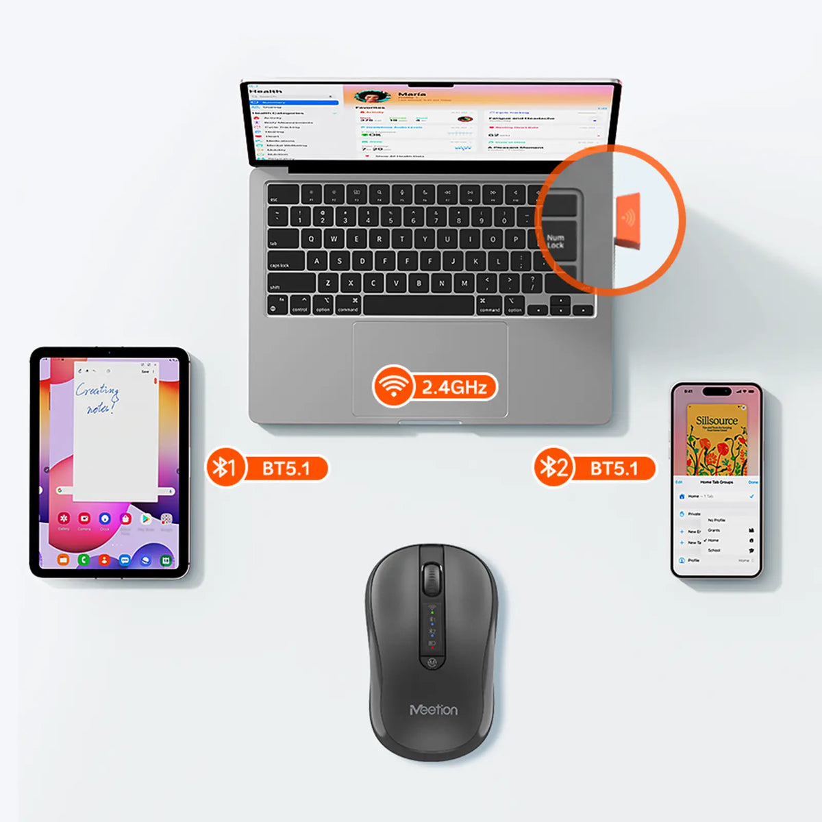 Meeton BTM185 Wireless 2.4G&Blueetooth Silent Mouse