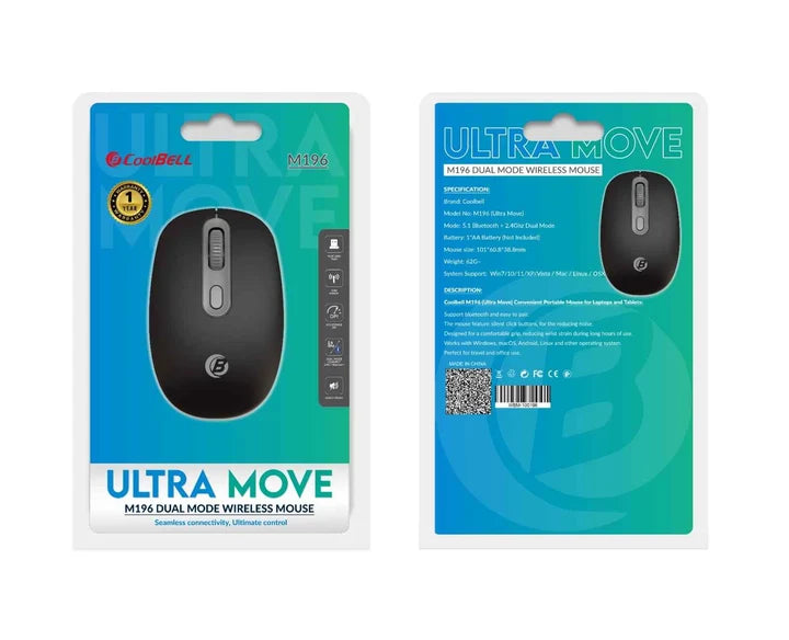Coolbell M196 Ultra Move Dual Mode Wireless Mouse - Bluetooth 5.1 & 2.4GHz