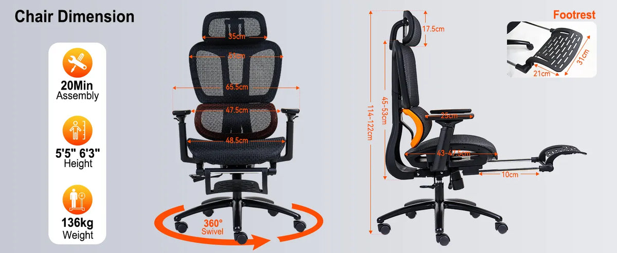Meeton CHR31 Breathable Ergonomic Gaming E-Sport Chair with Footrest