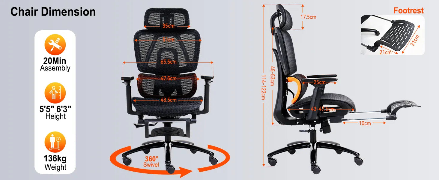 Meeton CHR32 Adjustable Backrest Ergonomic Gaming E-Sport Chair with Footrest