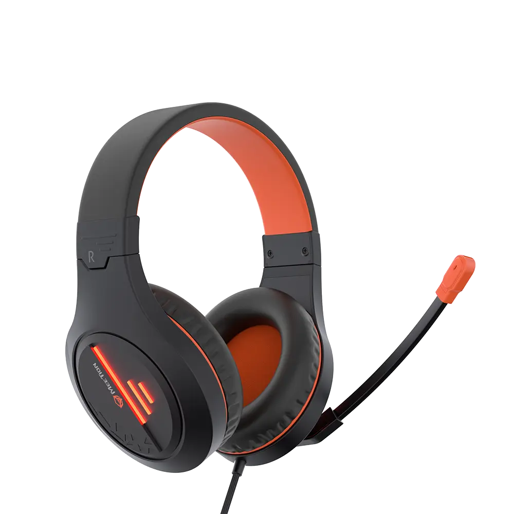 Stereo Gaming Headset with Mic Black Orange Lightweight Backlit - HP021 - Meetion
