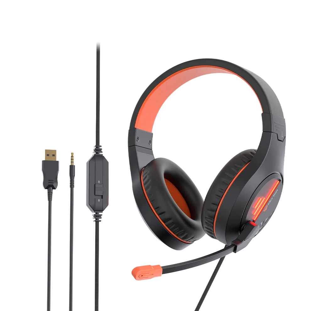 Stereo Gaming Headset with Mic Black Orange Lightweight Backlit - HP021 - Meetion