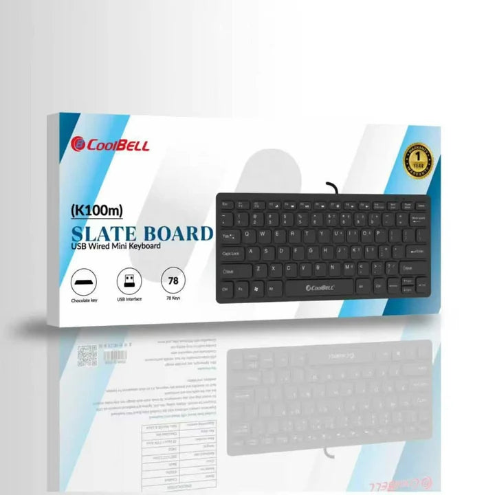 CoolBell Slate Board K100m USB Wired Mini Keyboard | Compact Slim Keyboard for Laptop, PC, Mac & Windows
