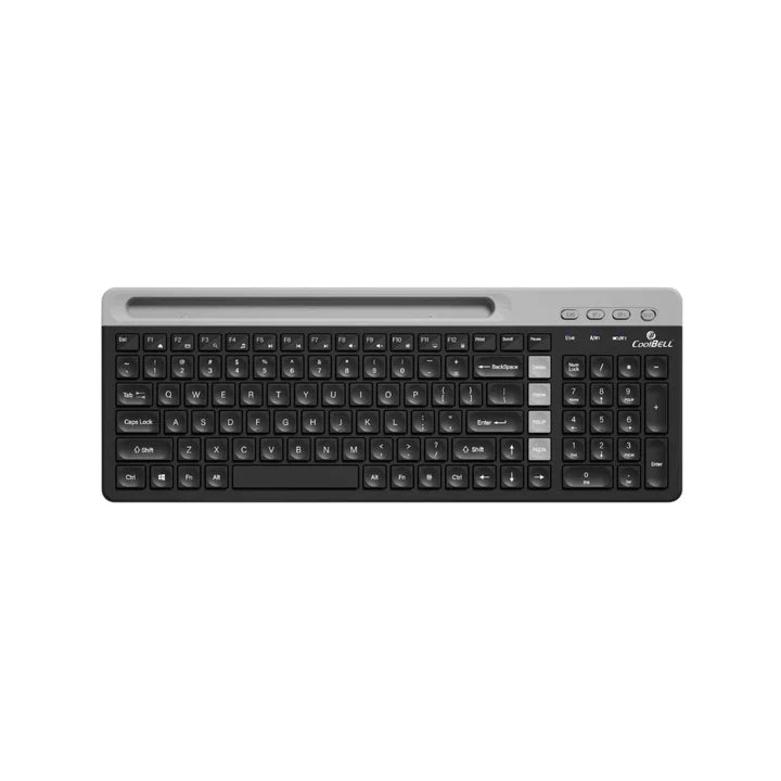 CoolBell AirConnect WBK-02 Dual Mode Wireless Keyboard | Bluetooth + 2.4GHz Rechargeable 103-Key Keyboard for Windows, Mac, Android, Laptop & PC